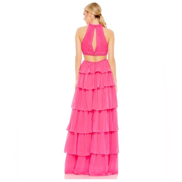 MAC DUGGAL NWT Hot Pink TIERED RUFFLE PLEATED HIGH NECK BALL GOWN!! - Picture 3 of 8